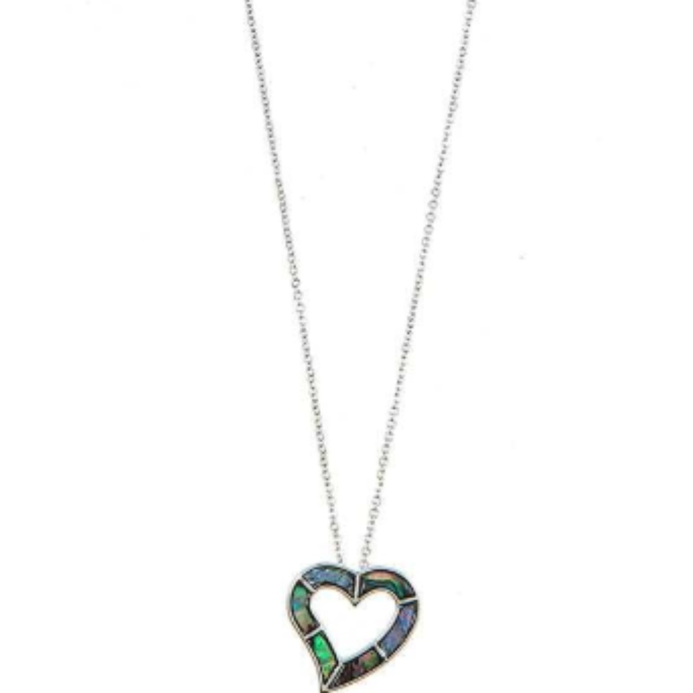 Abalone Heart Pendant Necklace 16" Silver tone chain New Love Artsy Party